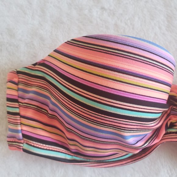 VICTORIA'S Secret Strapless Padded Stripe Bikini Swim Top SZ 32B - Picture 3 of 12
